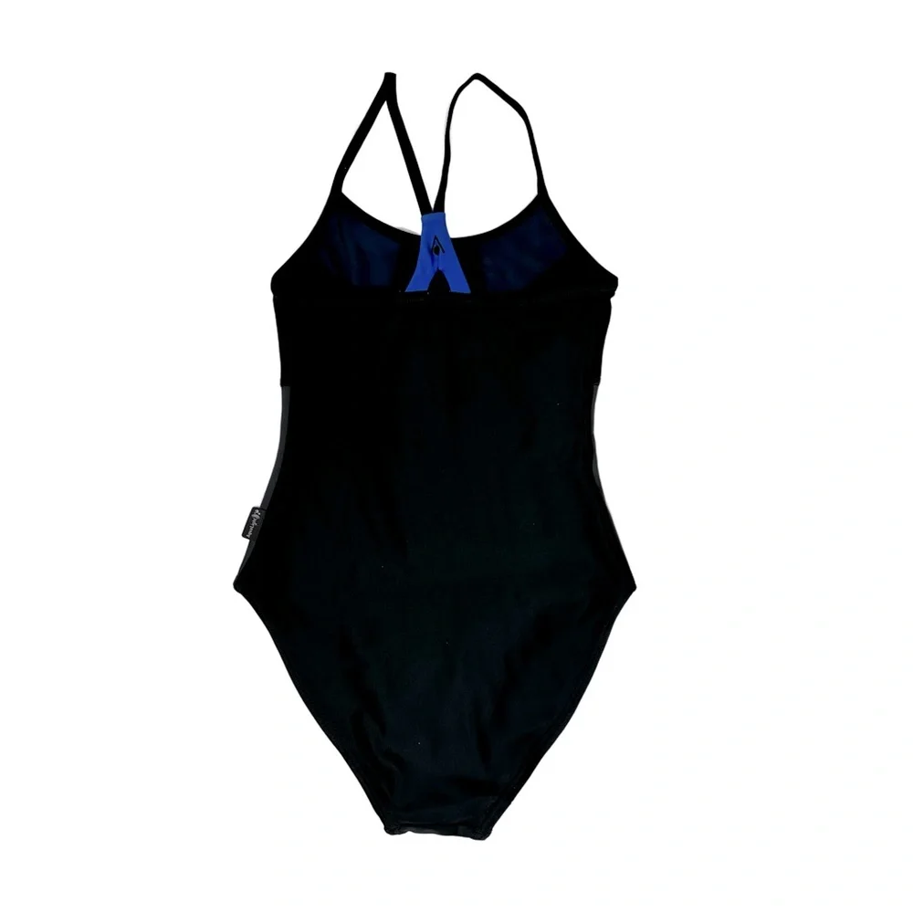 AQUA SPHERE Girl’s One Piece Swimsuit Black, Blue and Gray Size 5-7